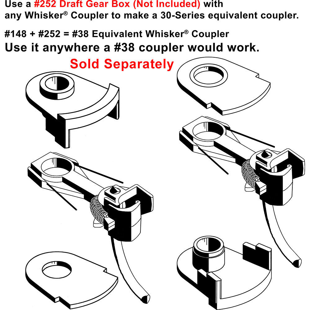#142 HO Scale 140-Series Whisker® Metal Couplers with Gearboxes - Medium (9/32") Overset Shank